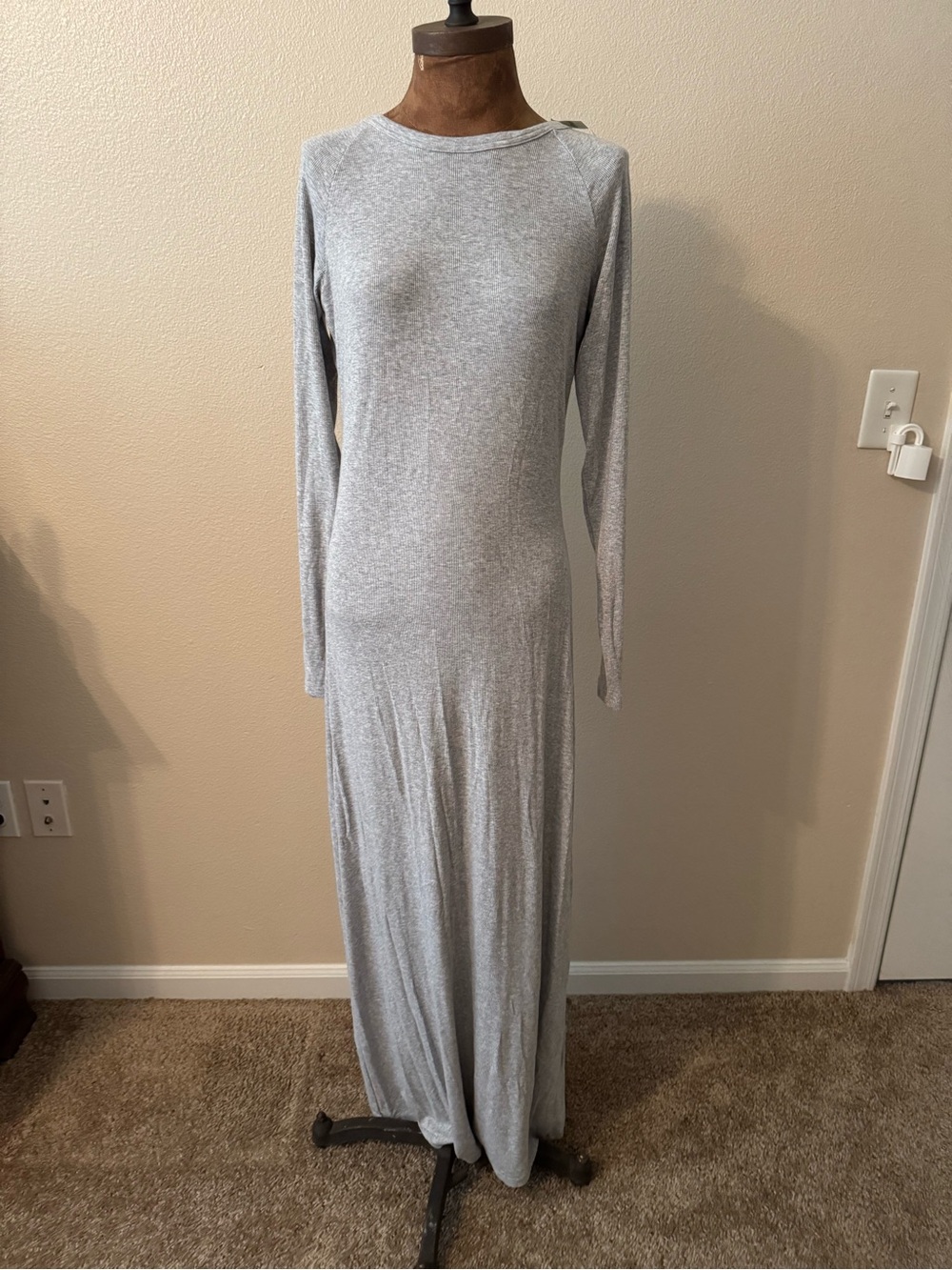 aerie Long Sleeve Maxi Dress - Light Gray